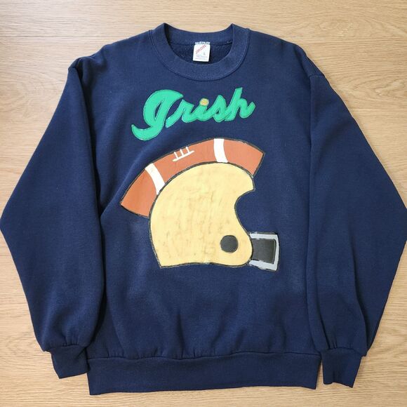 Vintage 90s Jerzees Notre Dame Academy Blue Sweater Sweatshirt Mens L Custom USA - Picture 1 of 12